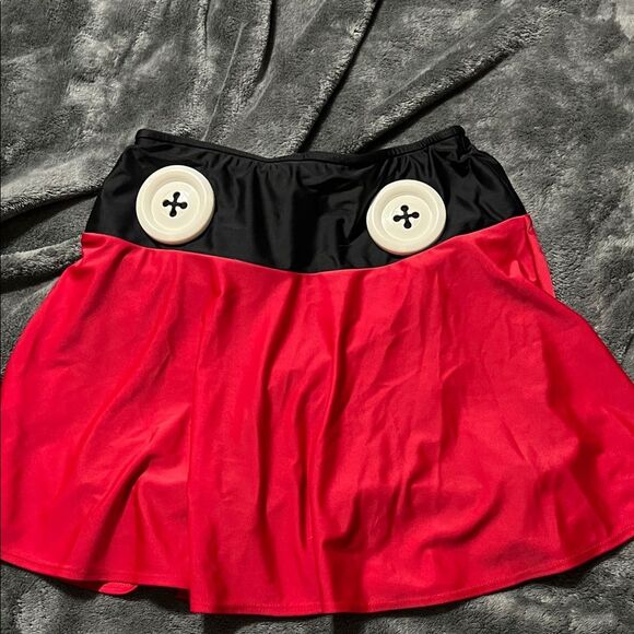 Disney themed Mickey Mouse Red and Black Button-Accent Skirt - Picture 1 of 7